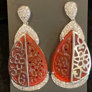 Carved orange onyx Pendant and Earrings